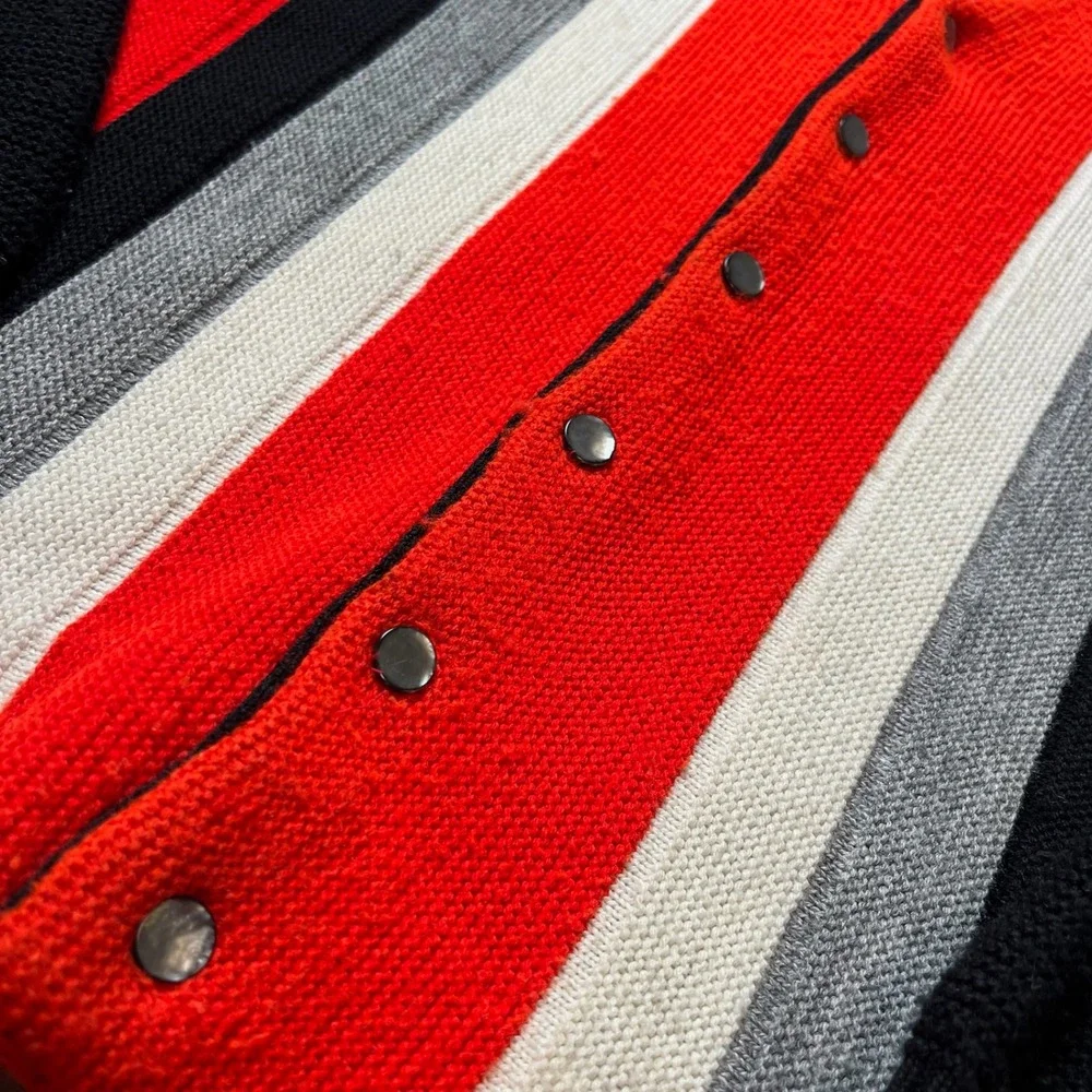 1960s Cardigan Sweater Men Large Black orange Striped Vintage VNeck Button Front